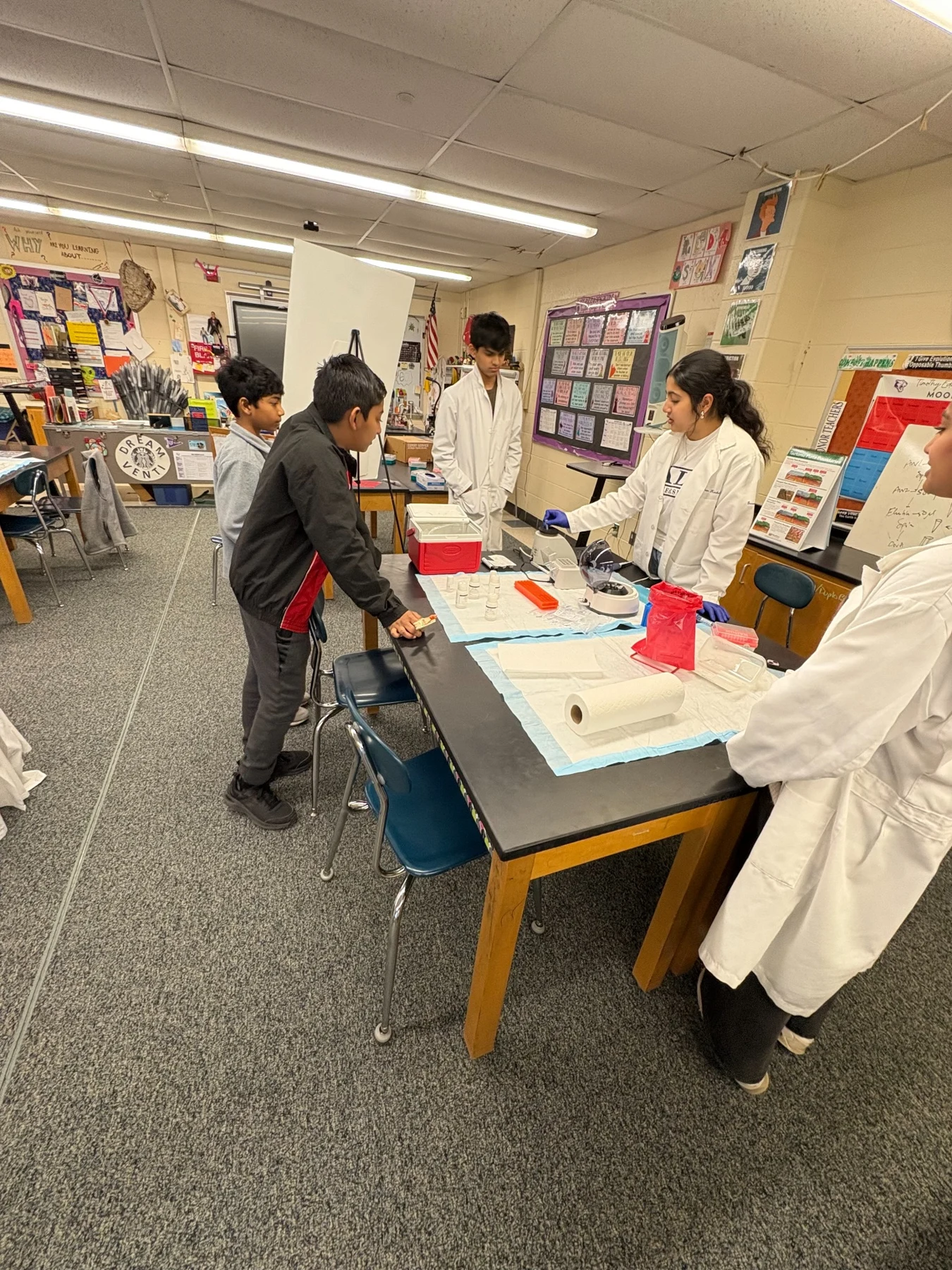 A hands-on science demonstration in a classroom